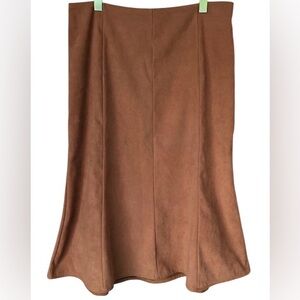 Vintage Faux Suade High Waist Flutter Hem Casual Midi Skirt